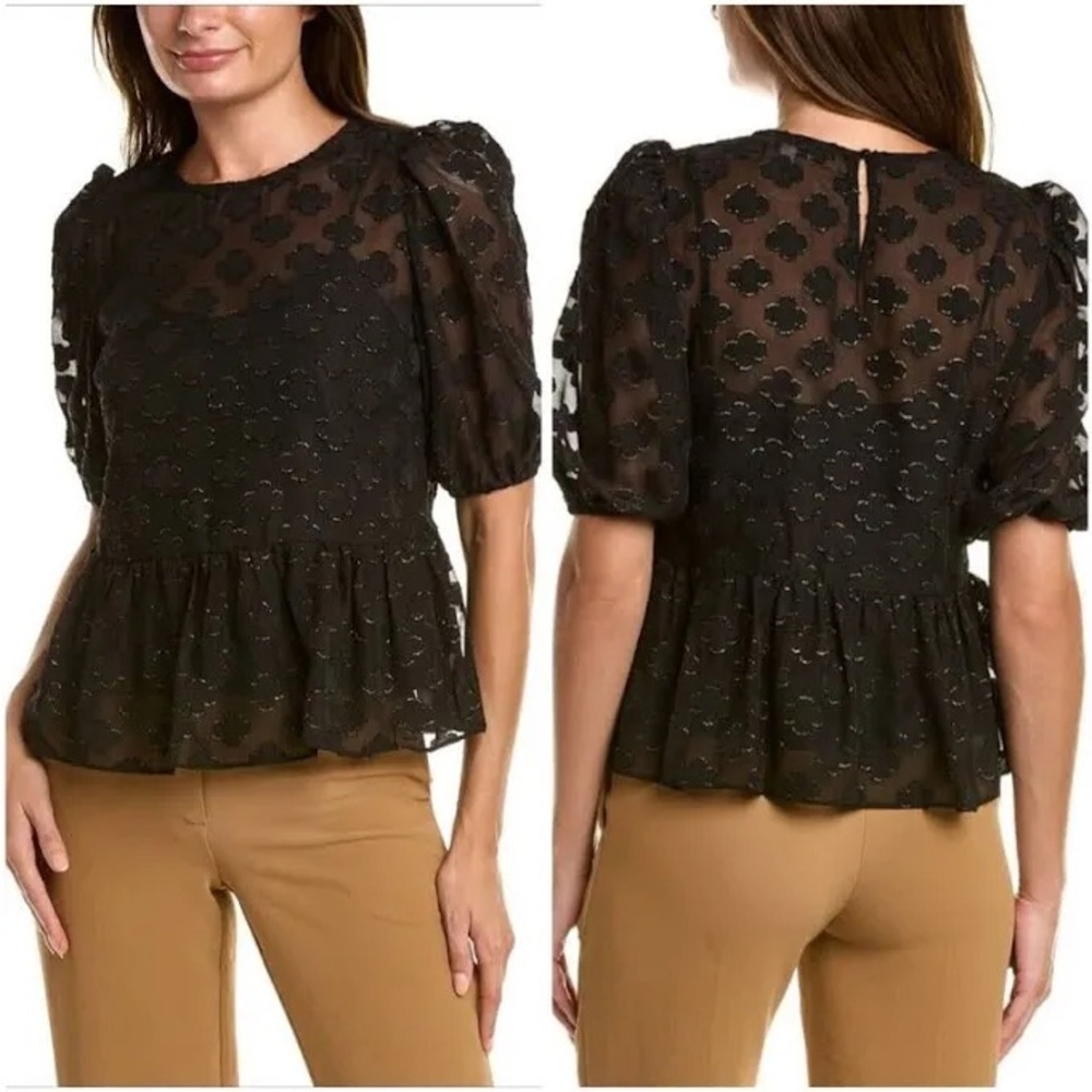 Nanette Lepore Clover Peplum Gold Metallic Top New